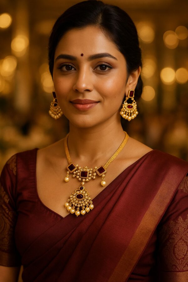 Classic Maroon Pearl Necklace Set