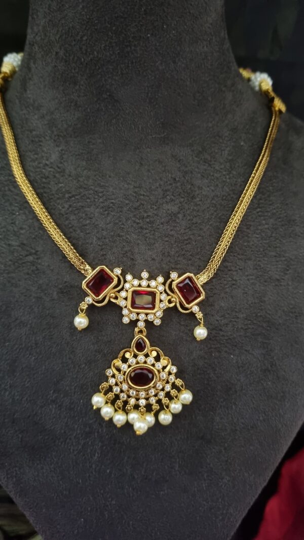 Classic Maroon Pearl Necklace Set