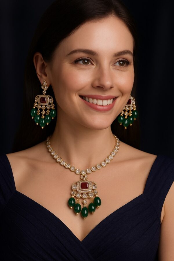 Regal Emerald Chandbali Necklace Set
