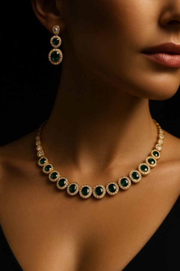 Classic Emerald Round Cut Necklace Set
