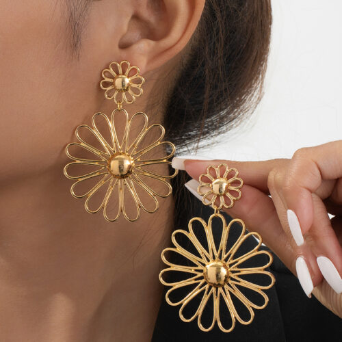 Golden Daisy Statement Drop Earrings